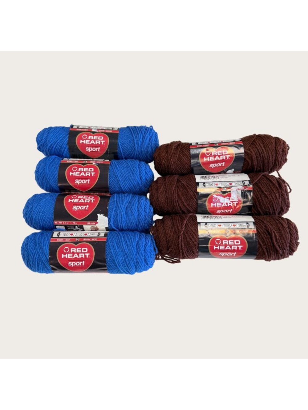 Red Heart Sport Yarn Lot Of 7 Skipper Blue & Wood Brown Acrylic Lightweight 3